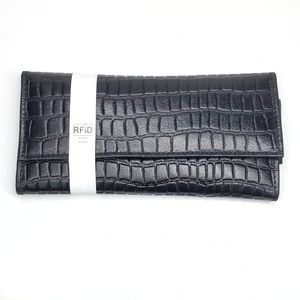Newage Black Genuine Leather RFID Wallet Reptile Embossed NWT